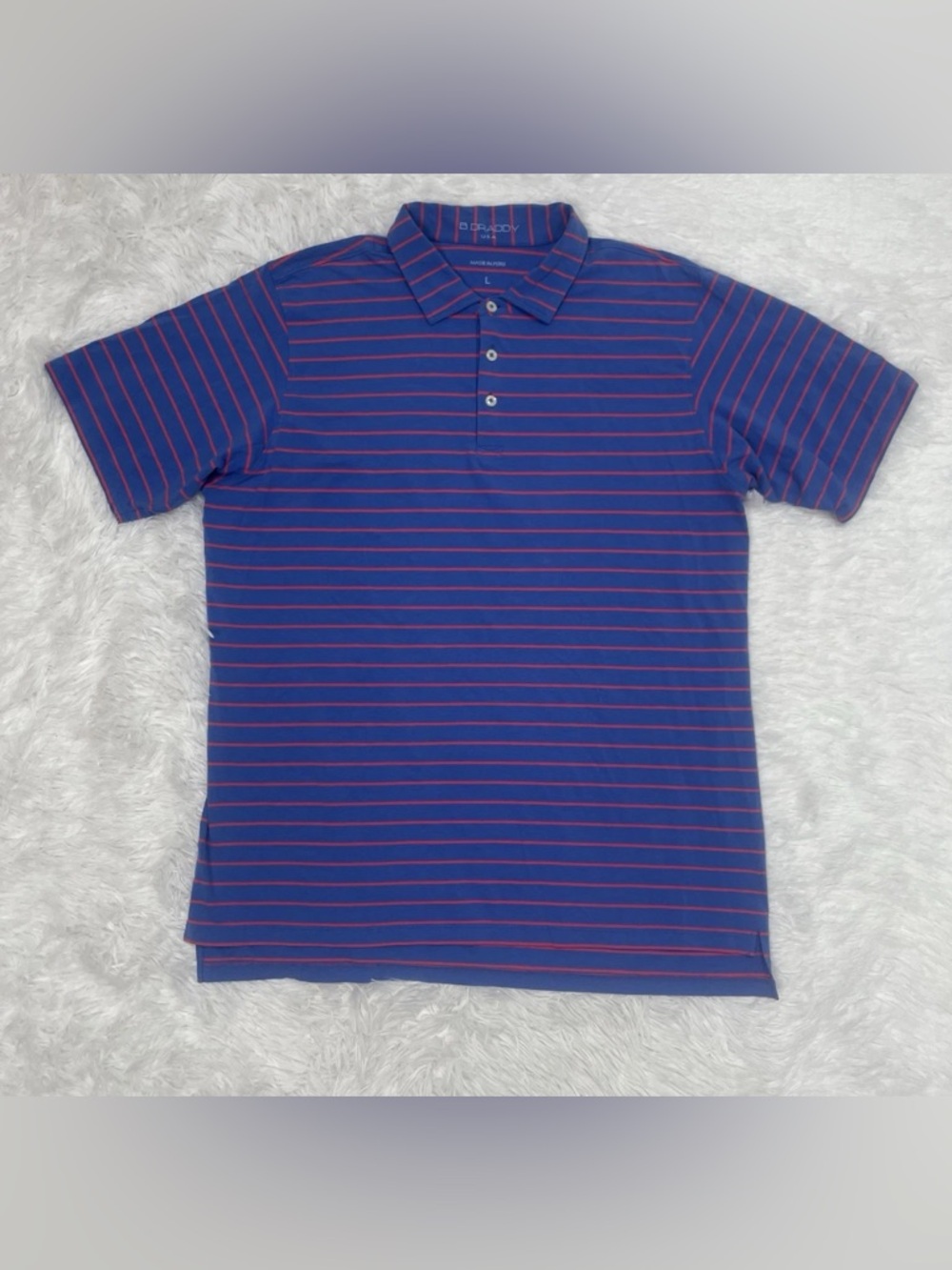 B Draddy USA Mens Size L Large Golf Polo Shirt Short Sleeve Blue Red Pima Cotton
